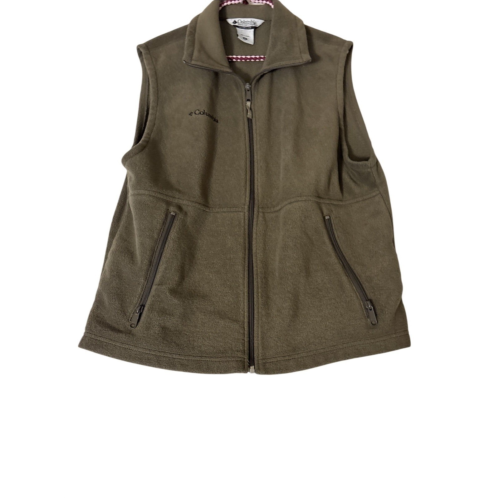 Columbia Fleece Vest Men's Medium Olive Green Full Zip Outdoor Hiking